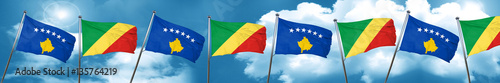Kosovo flag with congo flag, 3D rendering