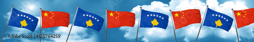 Kosovo flag with China flag, 3D rendering