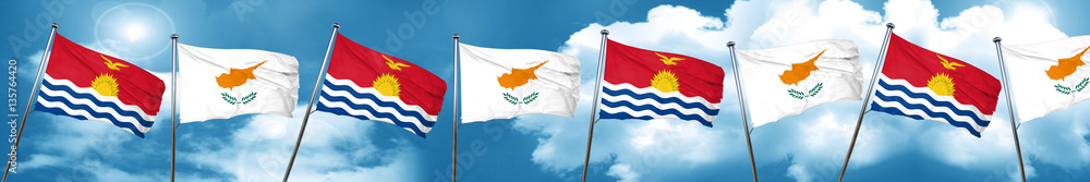 Kiribati flag with Cyprus flag, 3D rendering Kiribati flag with Cyprus flag, 3D rendering