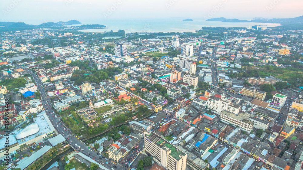 aerial photography during sunset in the middle of Phuket city aerial photography during sunset in the middle of Phuket city
