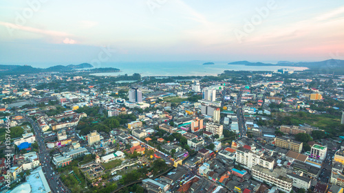 aerial photography during sunset in the middle of Phuket city © Narong Niemhom