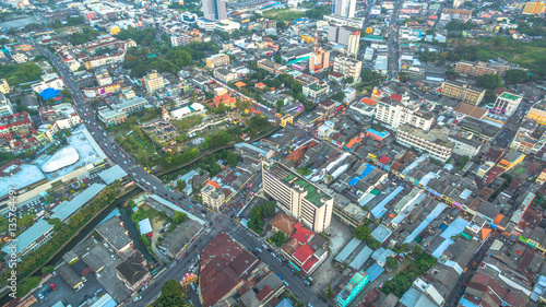 aerial photography during sunset in the middle of Phuket city