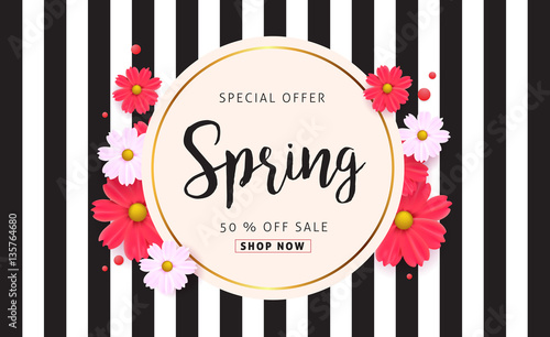 Spring sale background with beautiful colorful flower. Vector illustration.banners.Wallpaper.flyers, invitation, posters, brochure, voucher discount.