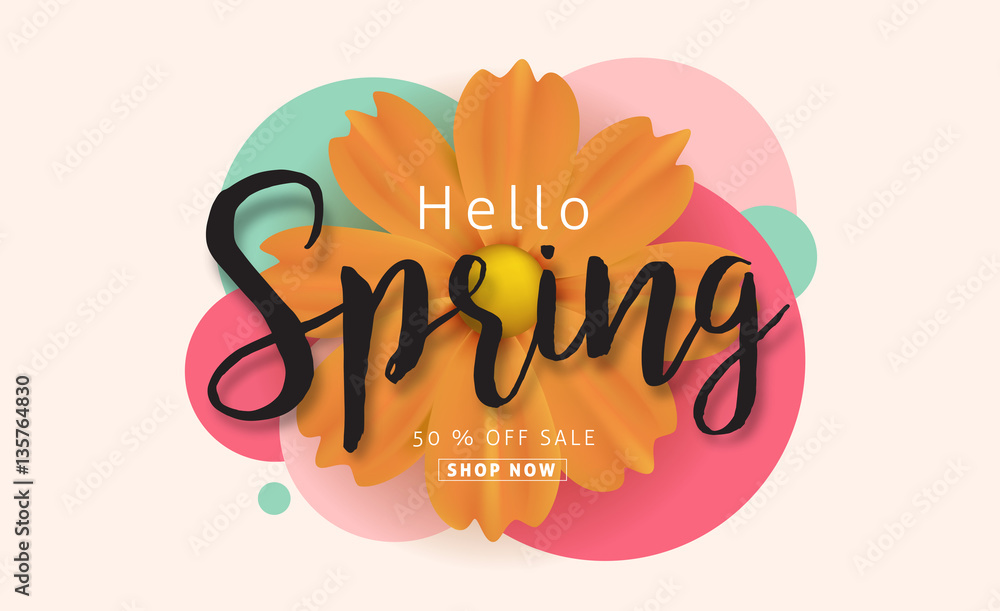 Spring sale background with beautiful colorful flower. Vector ...
