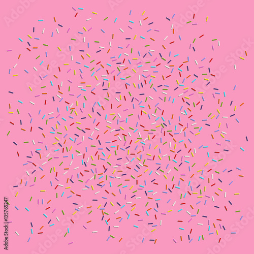 colorfull flat vector cream texture sprinkles topping as confectionery sweet or confetti on pink glaze background