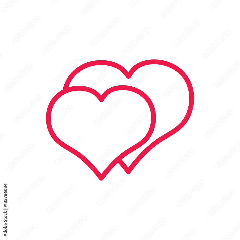 double hearts thin line red icon on white background, happy vale double hearts thin line red icon on white background, happy vale
