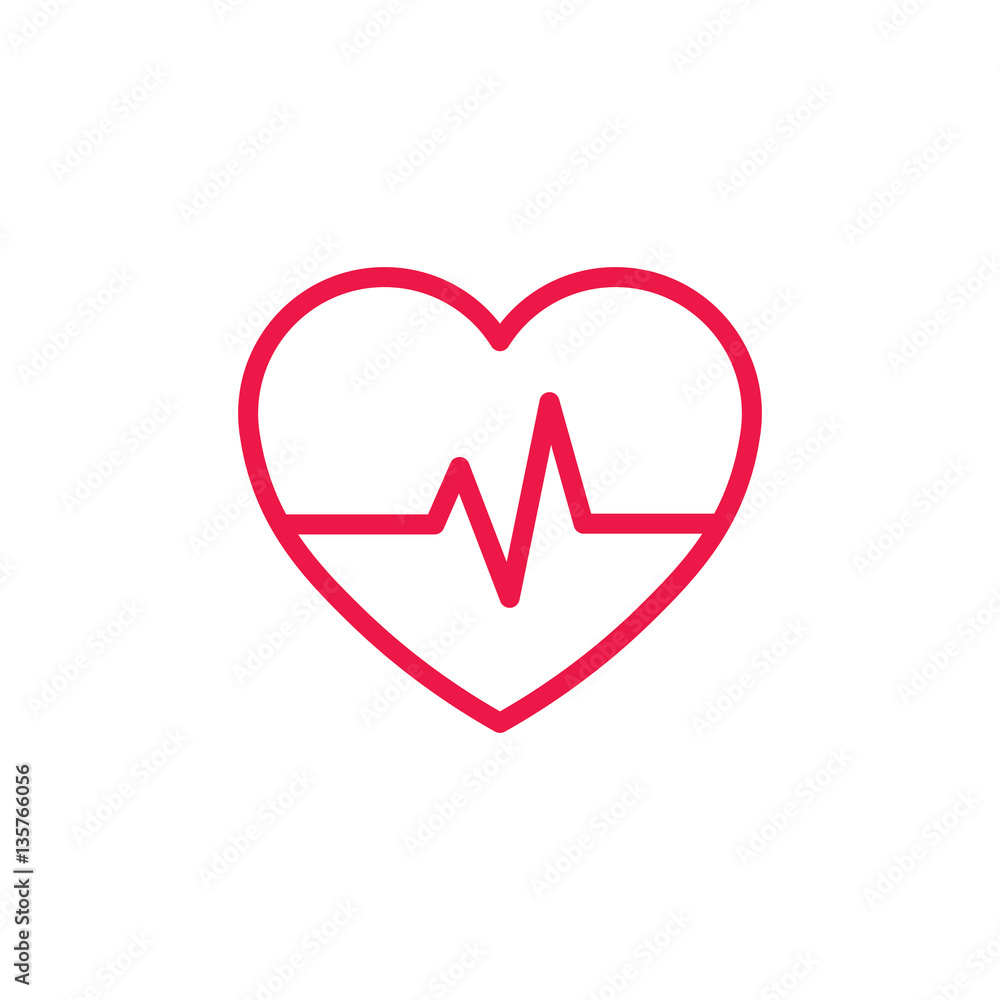 heartbeat thin line red icon on white background, happy valentin heartbeat thin line red icon on white background, happy valentin