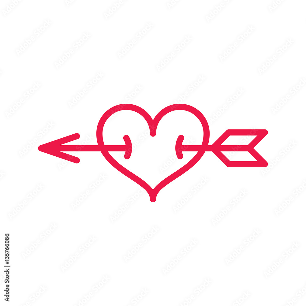 heart with arrow thin line red icon on white background, happy v