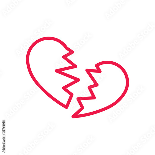 breaked heart thin line red icon on white background, happy vale