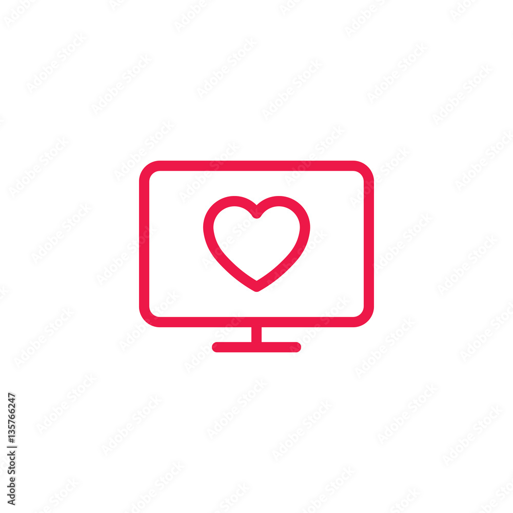 pc thin line red icon on white background, happy valentine day pc thin line red icon on white background, happy valentine day