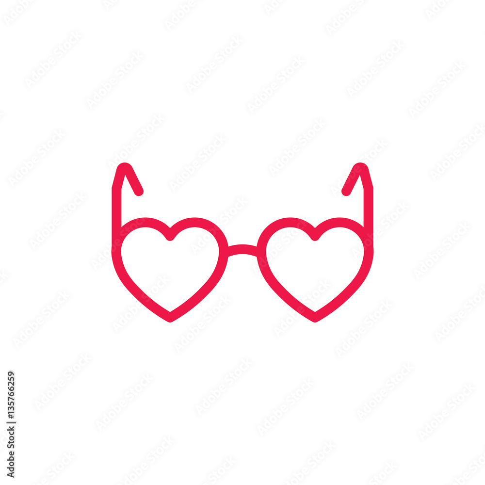 sunglasses with heart thin line red icon on white background, ha sunglasses with heart thin line red icon on white background, ha