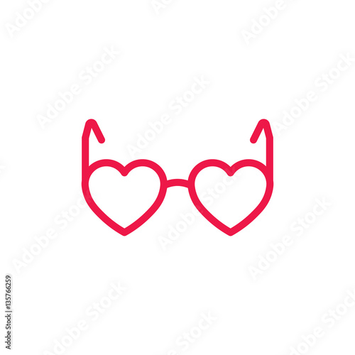 sunglasses with heart thin line red icon on white background, ha