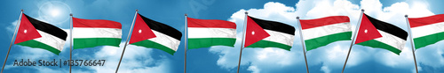 Jordan flag with Hungary flag, 3D rendering