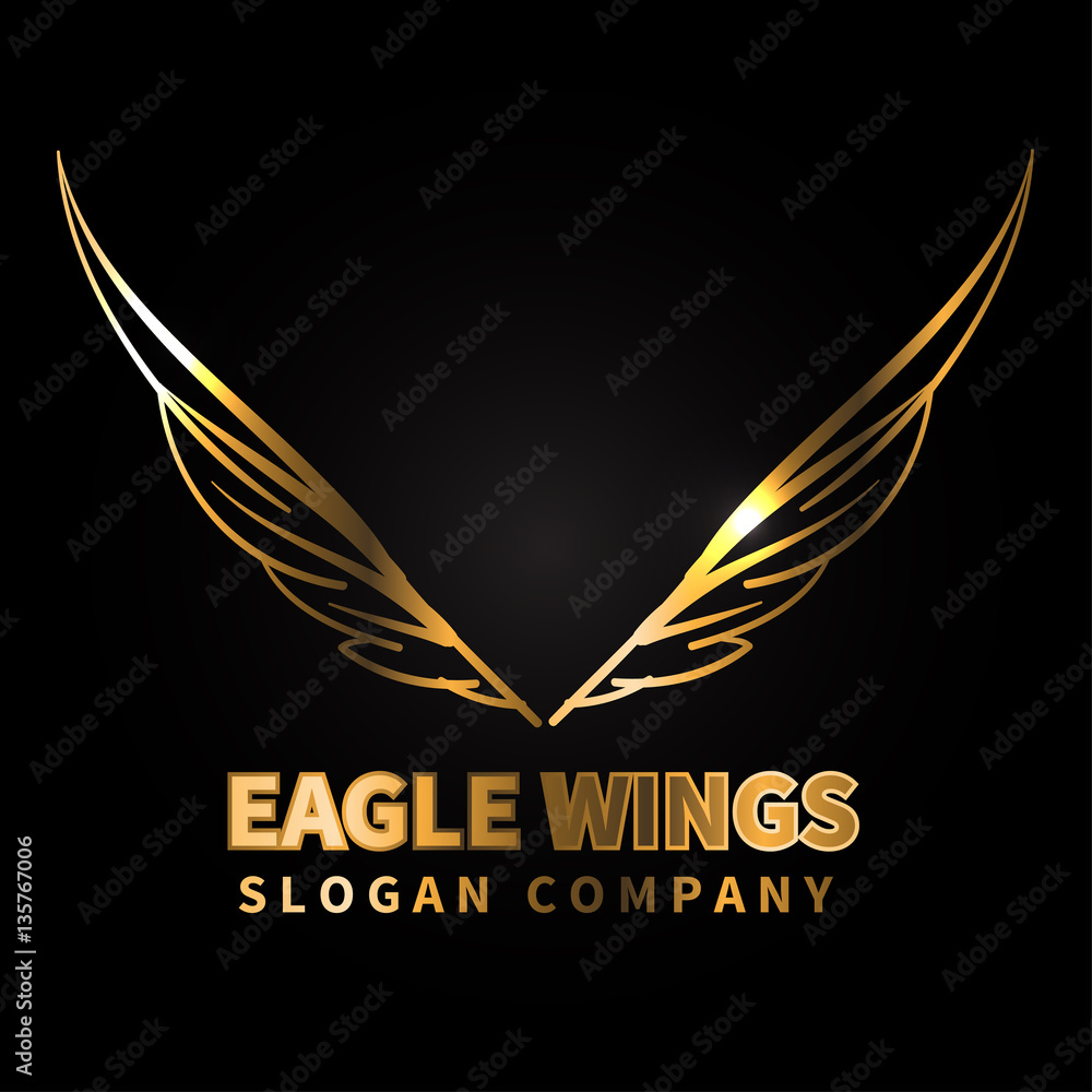 Eagle gold wings logo design luxury on black background vector ...