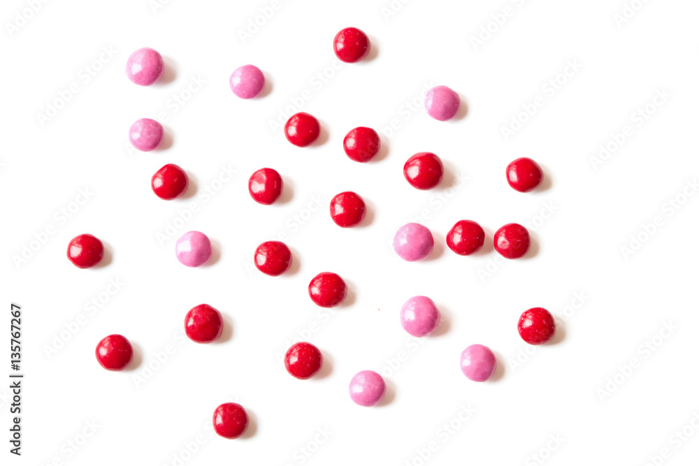 Colorful Red and Pink Candy on white background Colorful Red and Pink Candy on white background