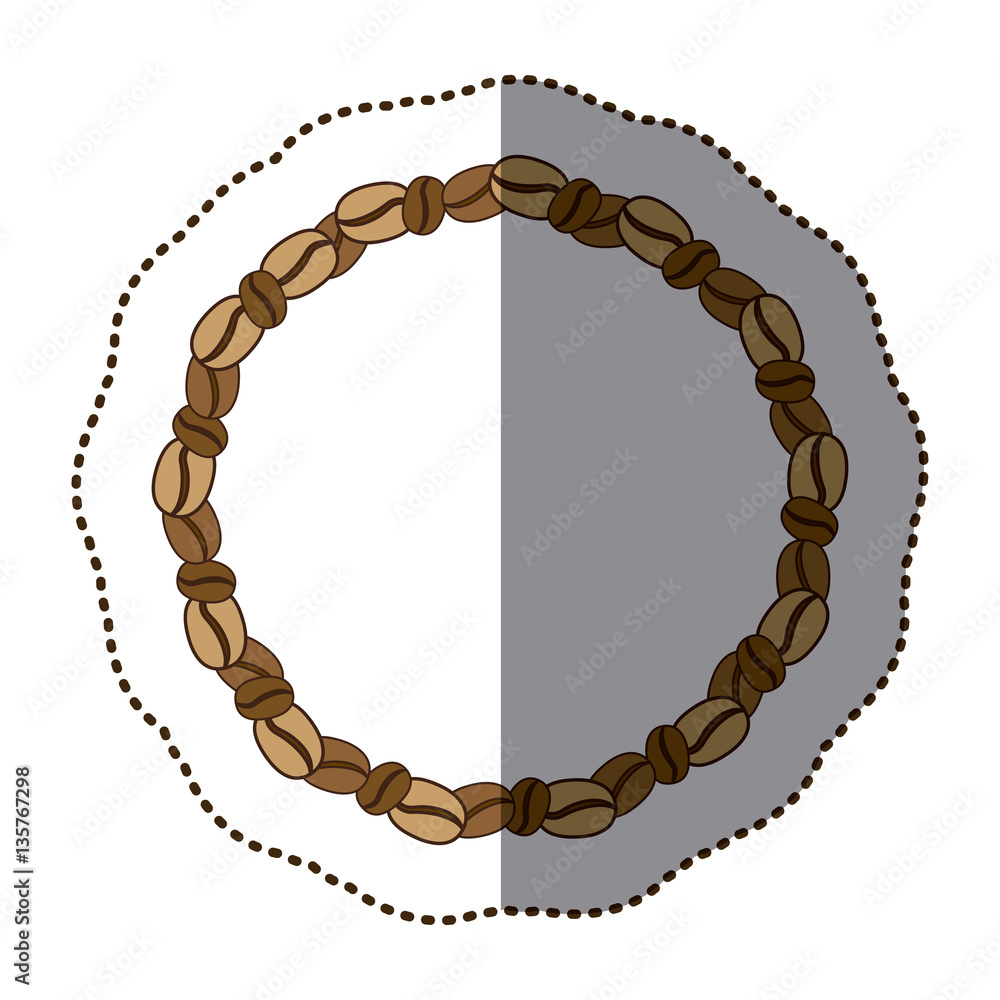 silhouette color sticker with round chain with coffee beans vector illustration silhouette color sticker with round chain with coffee beans vector illustration