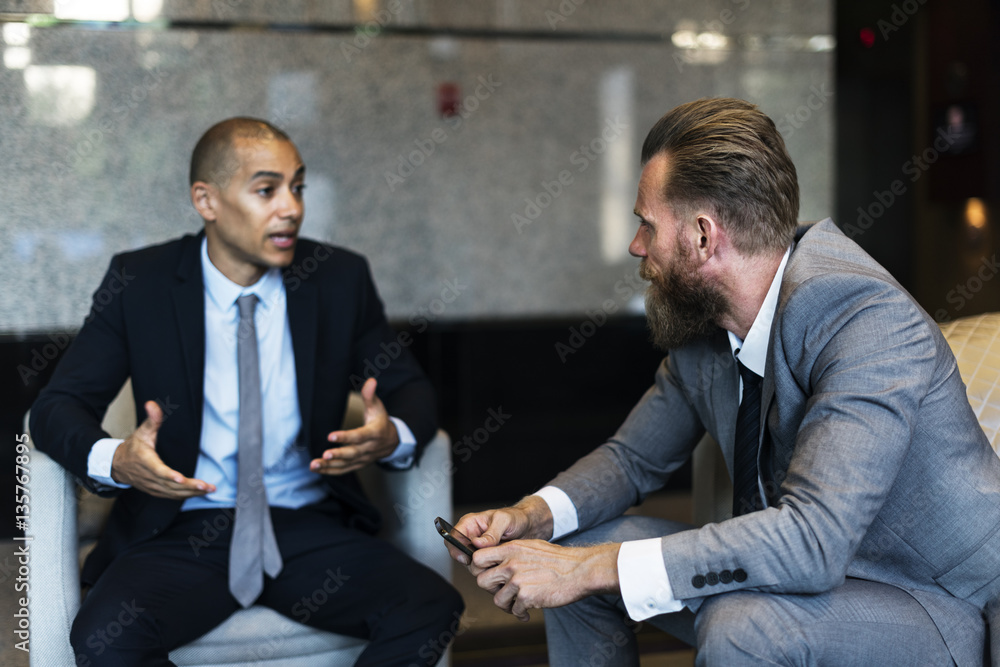 Businessmen Talking Brainstorm Serious Colleague Businessmen Talking Brainstorm Serious Colleague