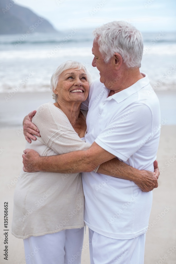 Senior couple embracing each other on the beach