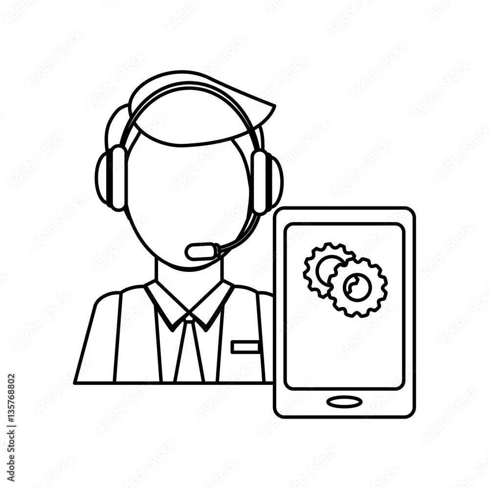 man headphone with smartphone services icon vector illustration