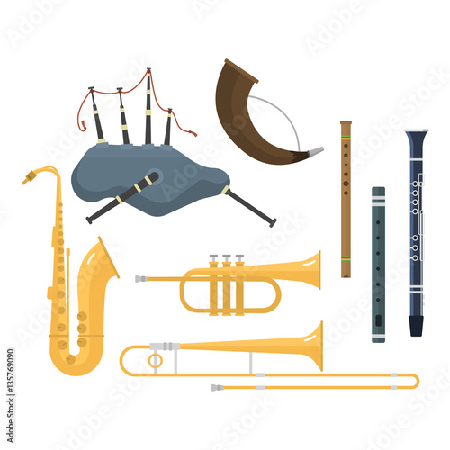 Wind musical instruments vector.
