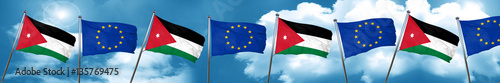 Jordan flag with european union flag, 3D rendering