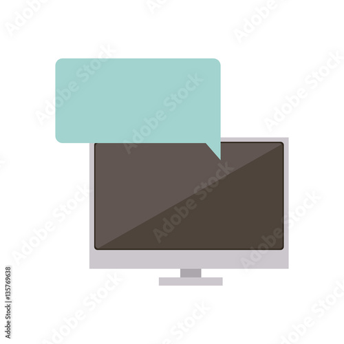 tech screen computer in wide flat dialogue callout box vector illustration
