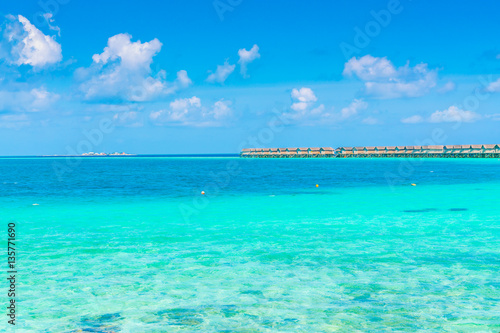 Fototapeta Naklejka Na Ścianę i Meble -  Beautiful water villas in tropical Maldives island  .