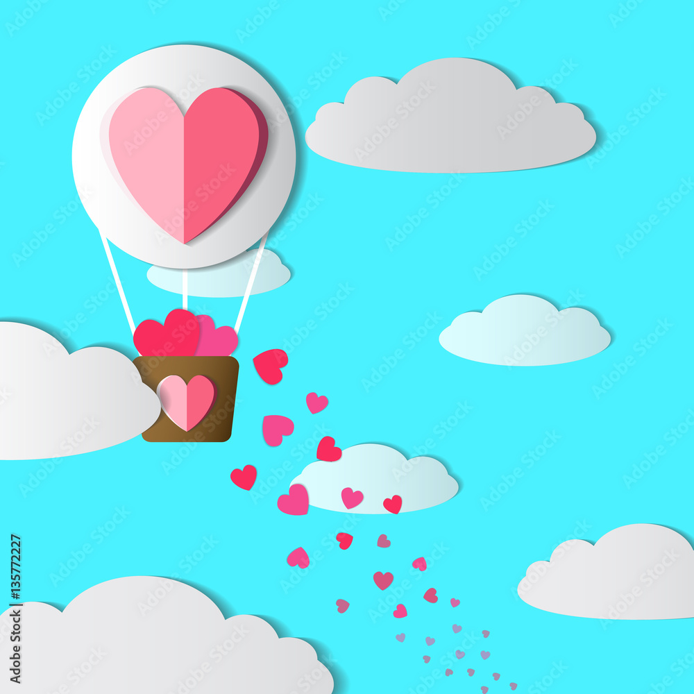 valentine balloon with hearts float on blue background