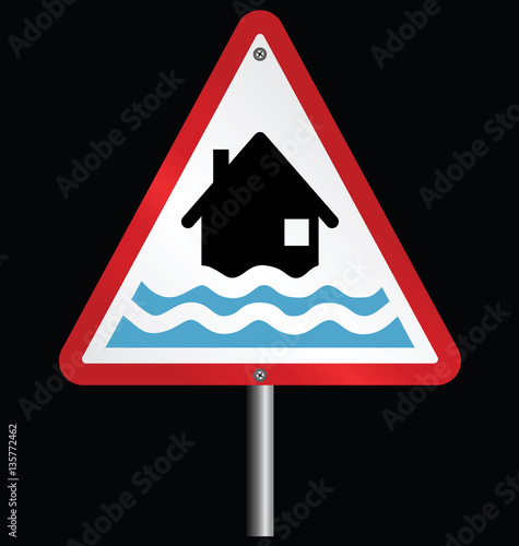Red flood alert warning sign fixed to post 