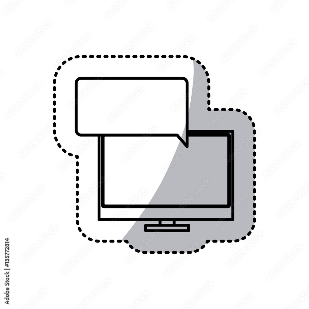 sticker silhouette tech screen computer in wide flat dialogue callout box vector illustration sticker silhouette tech screen computer in wide flat dialogue callout box vector illustration