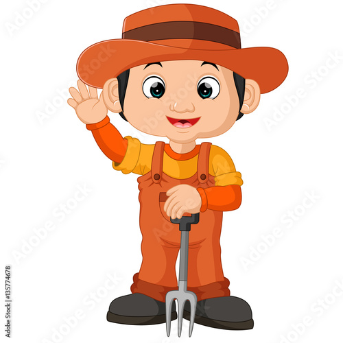 Cartoon farmer holding a rake