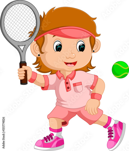 Young girl playing tennis with a racket
