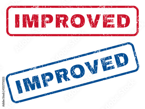 Improved text rubber seal stamp watermarks. Vector style is blue and red ink tag inside rounded rectangular banner. Grunge design and dirty texture. Blue and red signs.