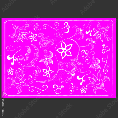 The texture of white flowers on a pink background. The illustration drawn with a gel pen.