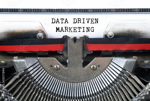 DATA DRIVEN MARKETING typed words on a Vintage Typewriter Conceptual