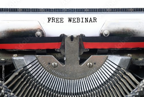 FREE WEBINAR typed words on a Vintage Typewriter Conceptual
