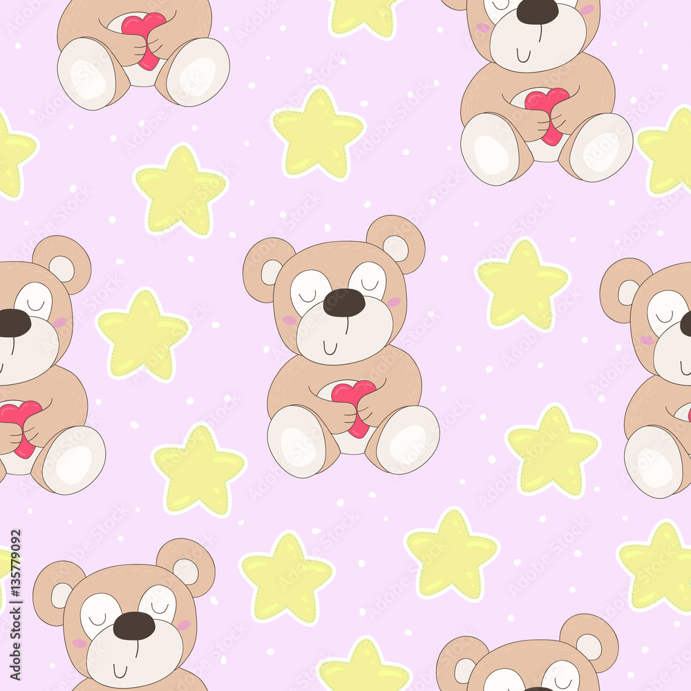 vector pattern with teddy bear and hearts vector pattern with teddy bear and hearts
