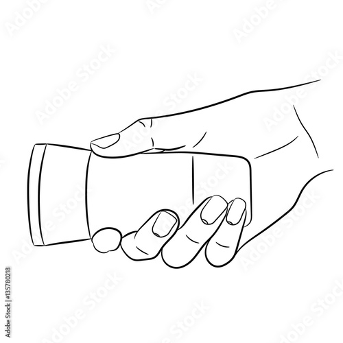 woman hand holding a flashlight of monochrome vector illustratio
