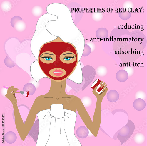 natural beauty masks, cosmetic mask of clay. Red  mask of clay.