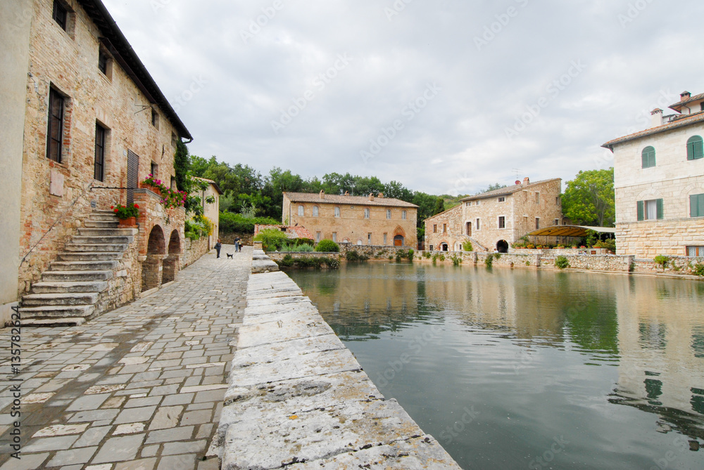 old thermal baths in the medieval village Bagno Vignoni, Tuscany