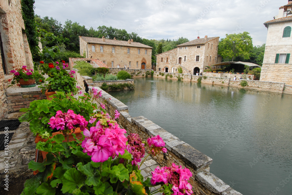 old thermal baths in the medieval village Bagno Vignoni, Tuscany