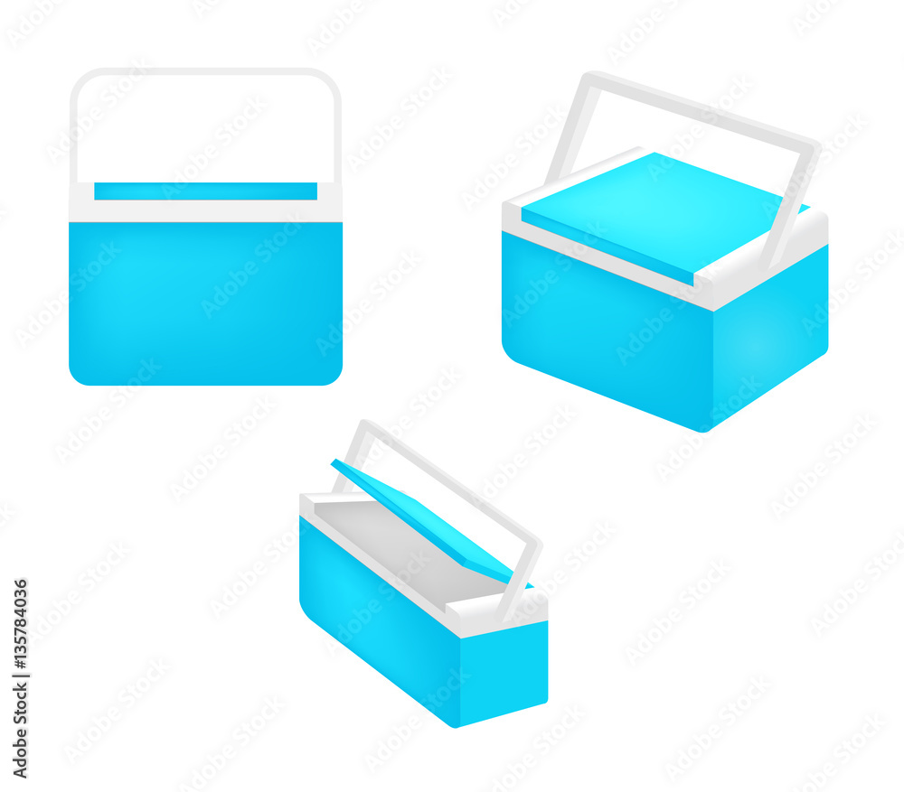 Handheld blue refrigerator isolated over white background. cooler Handheld blue refrigerator isolated over white background. cooler
