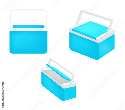 Handheld blue refrigerator isolated over white background. cooler