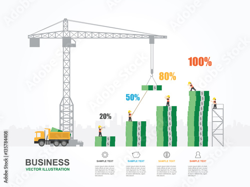 Infographic template with crane and building money.