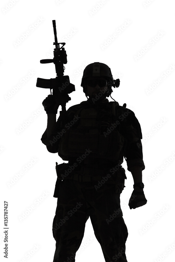 United states Marine Corps special operations command Marsoc raider with weapon. Silhouette of of Marine Special Operator white background United states Marine Corps special operations command Marsoc raider with weapon. Silhouette of of Marine Special Operator white background