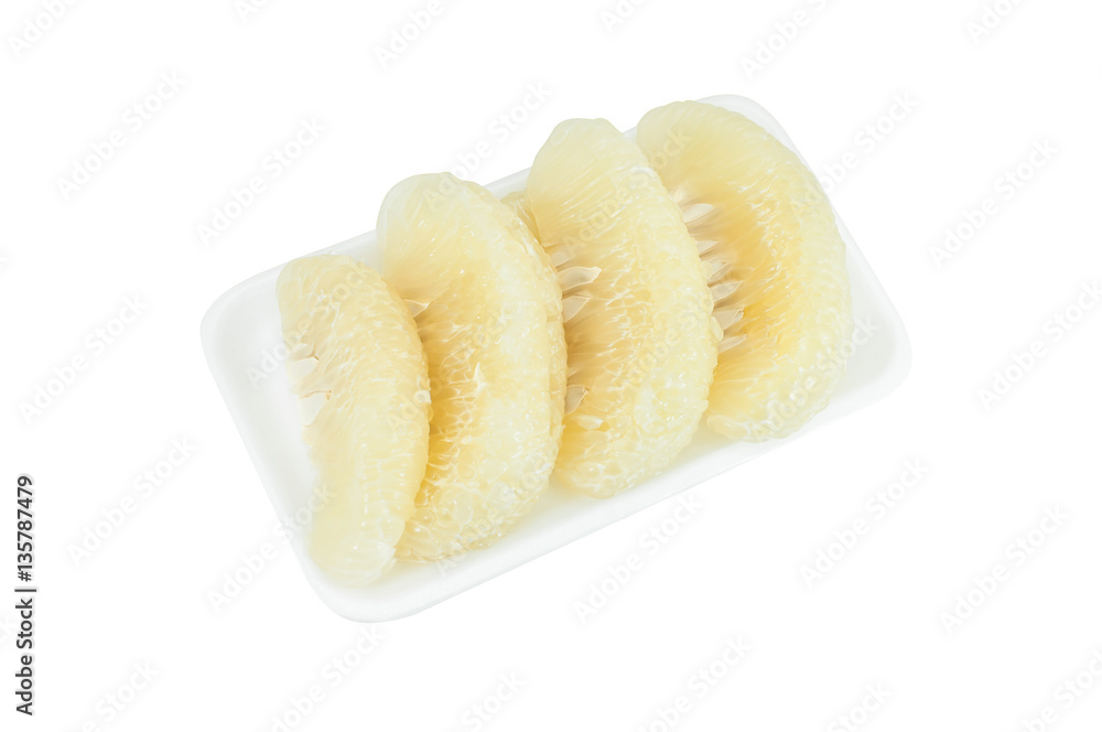 pomelo citrus fruit on foam isolated on white background pomelo citrus fruit on foam isolated on white background