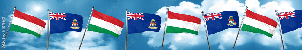 Hungary flag with Cayman islands flag, 3D rendering Hungary flag with Cayman islands flag, 3D rendering