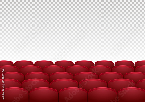Rows of red cinema or theater seats isolated on background. Realistic vector illustration.