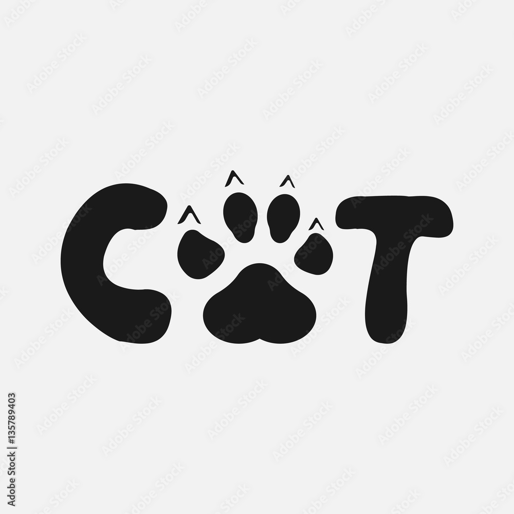 Cat Text With Paw Print. Vector illustration. Cat Text With Paw Print. Vector illustration.