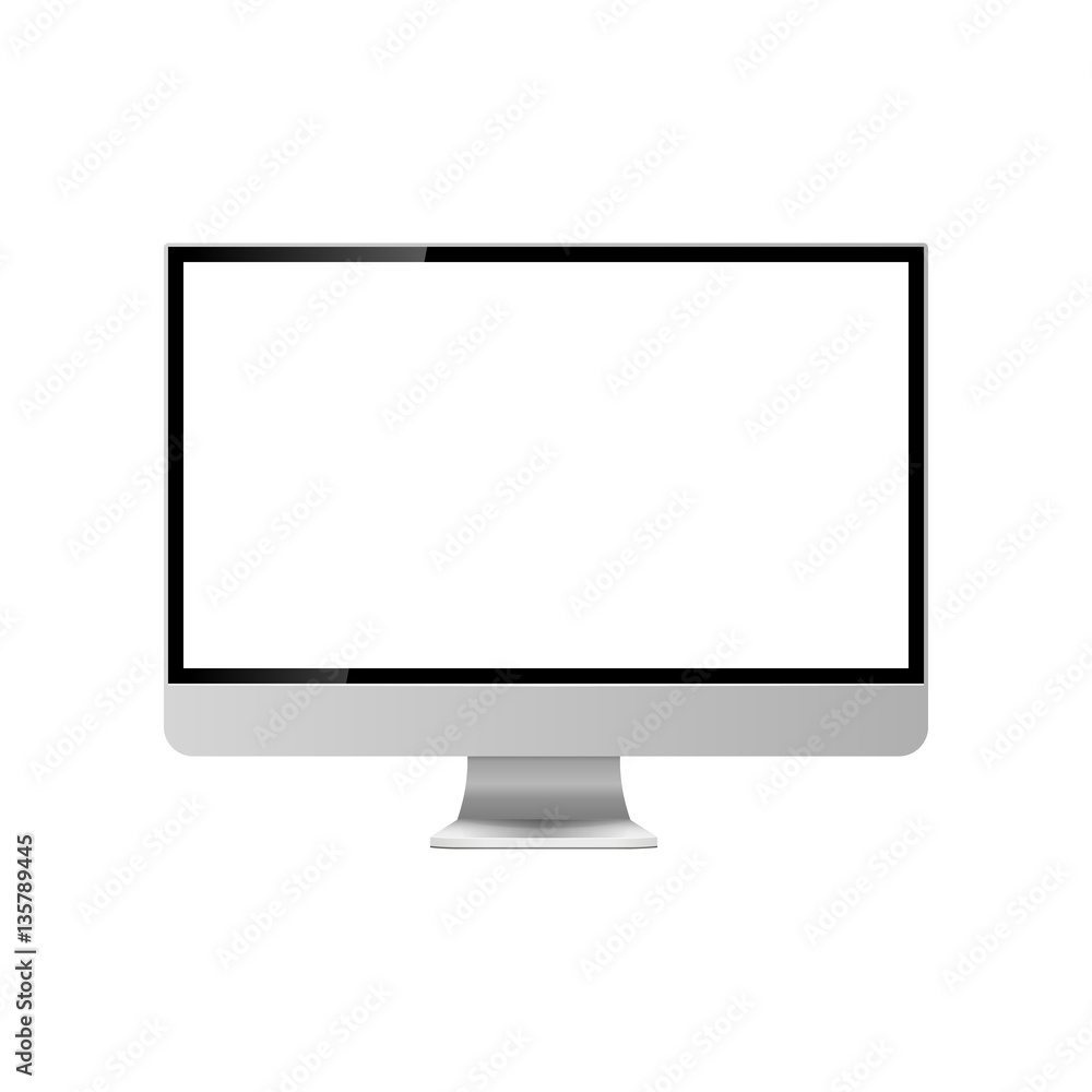 Computer Monitor with blank white screen. Isolated on white background. Realistic vector illustration. Copy space. Computer Monitor with blank white screen. Isolated on white background. Realistic vector illustration. Copy space.